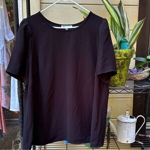 DR2 Women’s 2X Black Tunic Puff Sleeve Top With Crossed Back EUC